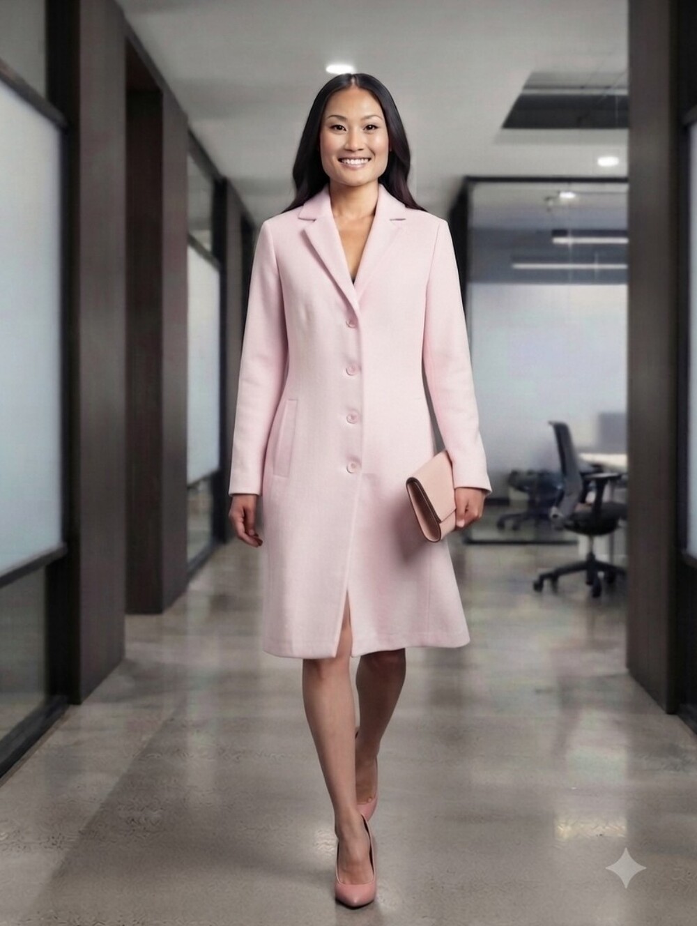 ​Elegant Venus Pastel Pink Coat with Ruffle Back Detail